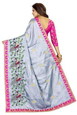 Embroidered Fashion Paper Silk Saree With Blouse Piece 2