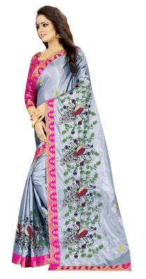 Embroidered Fashion Paper Silk Saree With Blouse Piece 3