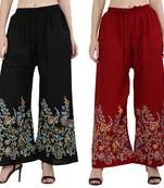 Women Black, Maroon Flower Print Rayon Palazzo Pants (Free Size)