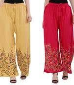 Women Peach, Pink Flower Print Rayon Palazzo Pants (Free Size)