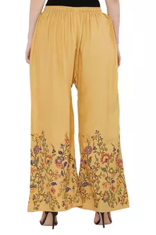 Women Peach, Red Flower Print Rayon Palazzo Pants (Free Size)