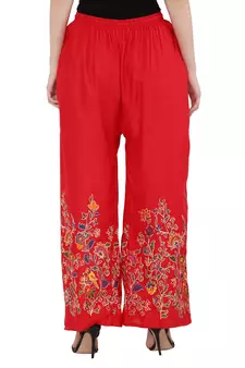 Women Peach, Red Flower Print Rayon Palazzo Pants (Free Size)