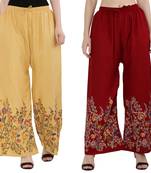 Women Peach, Maroon Flower Print Rayon Palazzo Pants (Free Size)