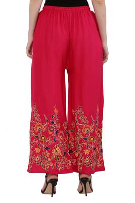 Women Pink, Red Flower Print Rayon Palazzo Pants (Free Size) 3