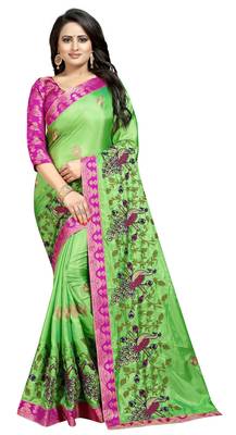 Embroidered Fashion Paper Silk Saree With Blouse Piece 1