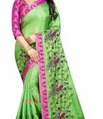 Embroidered Fashion Paper Silk Saree With Blouse Piece