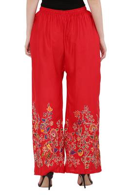 Women Pink, Red Flower Print Rayon Palazzo Pants (Free Size) 4