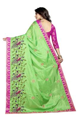 Embroidered Fashion Paper Silk Saree With Blouse Piece 2