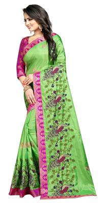 Embroidered Fashion Paper Silk Saree With Blouse Piece 3