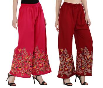 Women Pink, Maroon Flower Print Rayon Palazzo Pants (Free Size) 2