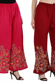 Women Pink, Maroon Flower Print Rayon Palazzo Pants (Free Size)