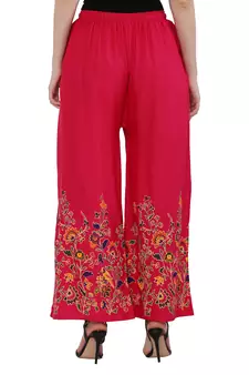 Women Pink, Maroon Flower Print Rayon Palazzo Pants (Free Size)