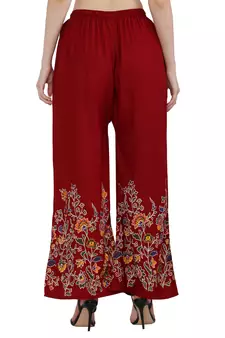 Women Pink, Maroon Flower Print Rayon Palazzo Pants (Free Size)