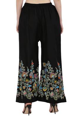 Women Black, White Flower Print Rayon Palazzo Pants (Free Size) 4