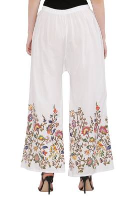 Women White, Maroon Flower Print Rayon Palazzo Pants (Free Size) 3