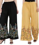 Women Black, Peach Flower Print Rayon Palazzo Pants (Free Size)