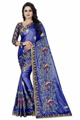 Embroidered Fashion Paper Silk Saree With Blouse Piece 1