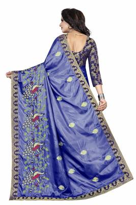 Embroidered Fashion Paper Silk Saree With Blouse Piece 2