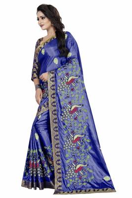 Embroidered Fashion Paper Silk Saree With Blouse Piece 3