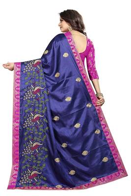 Embroidered Fashion Paper Silk Saree With Blouse Piece 2