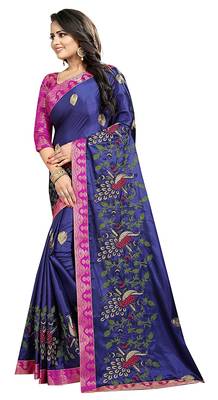 Embroidered Fashion Paper Silk Saree With Blouse Piece 3