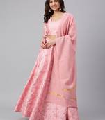 Pink printed silk stitched lehenga