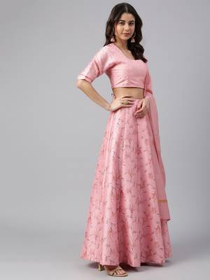 Pink printed silk stitched lehenga 3