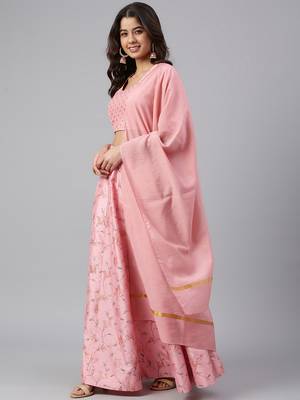 Pink printed silk stitched lehenga 4