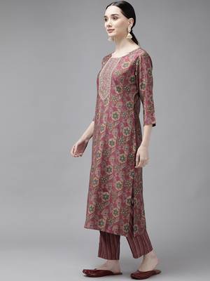 Pink printed silk ethnic-kurtis 2