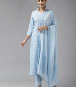 Sky-blue printed cotton ethnic-kurtis