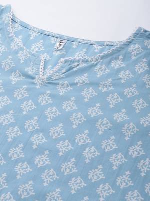 Sky-blue printed cotton ethnic-kurtis 4