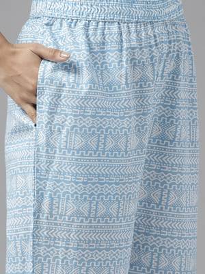 Sky-blue printed cotton ethnic-kurtis 5