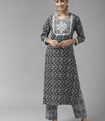 Black printed viscose rayon ethnic-kurtis