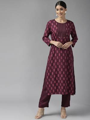 Burgundy printed viscose rayon ethnic-kurtis 1