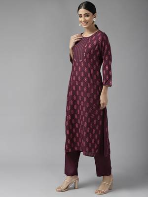 Burgundy printed viscose rayon ethnic-kurtis 2