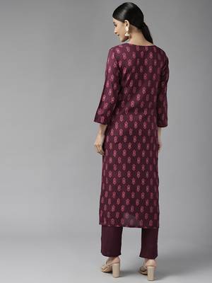 Burgundy printed viscose rayon ethnic-kurtis 3