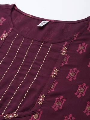 Burgundy printed viscose rayon ethnic-kurtis 4