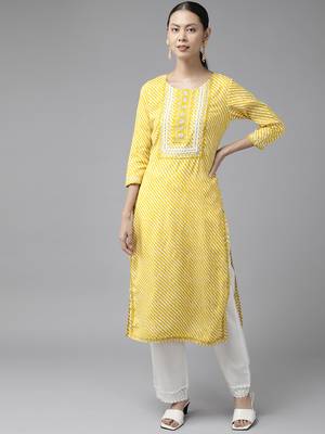 Yellow printed viscose rayon kurtas-and-kurtis 1