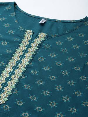 Teal-green printed viscose rayon ethnic-kurtis 4