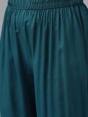 Teal-green printed viscose rayon ethnic-kurtis 5