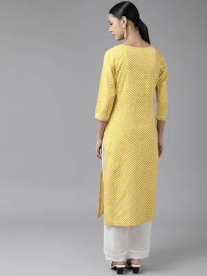 Yellow printed viscose rayon kurtas-and-kurtis 3