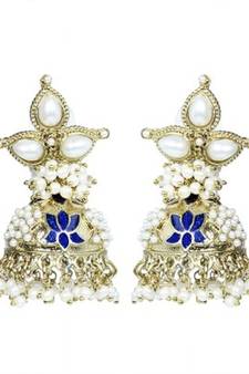 Blue Meenakari Lotus Pearl Jhumki earring for women