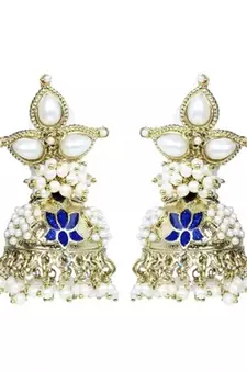 Blue Meenakari Lotus Pearl Jhumki earring for women