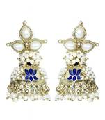 Blue Meenakari Lotus Pearl Jhumki earring for women