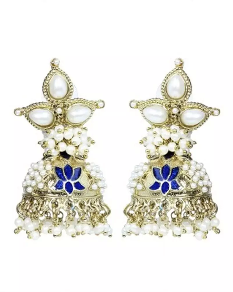 Blue Meenakari Lotus Pearl Jhumki earring for women