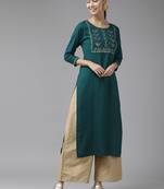 Teal-green printed viscose rayon kurtas-and-kurtis