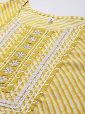 Yellow printed viscose rayon kurtas-and-kurtis 4