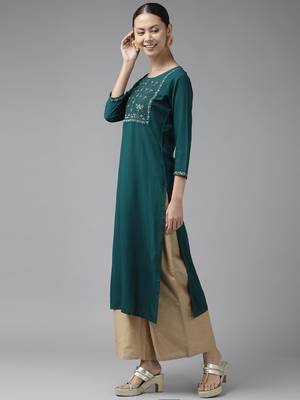 Teal-green printed viscose rayon kurtas-and-kurtis 2