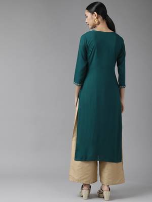 Teal-green printed viscose rayon kurtas-and-kurtis 3