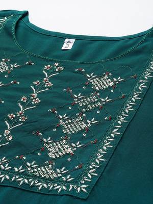 Teal-green printed viscose rayon kurtas-and-kurtis 4